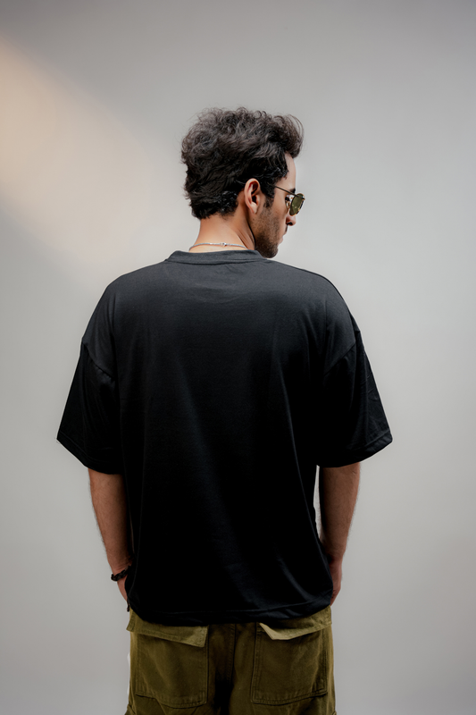 Essential Black Oversized Tee Shirt - Premium Combed Cotton Blend